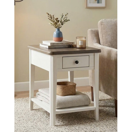 P2728-23 : Bàn Góc , Bàn Trang Trí - Màu Trắng + Nâu